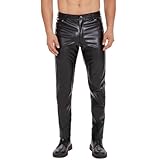 Pantalones de cuero mate brillantes y suaves para hombre, pantalones de alta elasticidad con cremallera, pantalones largos ajustados, pantalones de cuero rectos informales para hombre, para disfraz,