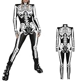 NEWUPZSI Mono de Halloween para Mujer, Esqueleto de Manga Larga Con Estampado 3D, Traje de Cuerpo Completo para Cosplay