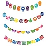 37 Banderas de Fiesta Mexicana 12 metros, Pancartas del día de los Muertos, Decoracion Día de los Muertos Mexico (Guirnalda mexicana)