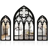 Foribyw 3 espejos góticos para decoración de pared, espejo de ventana arqueado, montado en la pared, gótico, vintage, catedral, espejo de ventana con marco de madera, espejo de entrada para decoración