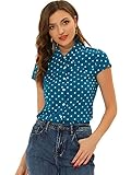 Allegra K Camiseta De Manga Corta Vintage con Lunares para Mujer Lago Azul M