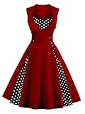 Q&Y Vestido de mujer de talla grande de los años 50, clásico con lunares y columpios de Pinup Rockabilly, color rojo vino M