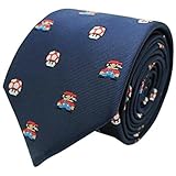 BRACO Corbata Mario Bros Pixels Seta Toad - Azul Marino Estrecha Elegante Corbata de Videojuegos - Tamaño 6 x 155 cm.
