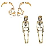 HORREX 2 Piezas Pendientes Halloween, Pendientes Calavera Largo Calavera Accesorios, Mujer Acces Gótico Aretes Punk para Unisex Motero Músico de Rock Fiesta Temática Adolescentes