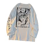 Camiseta con gráfico de Terror de Dibujos Animados góticos, Camiseta Holgada de Estilo Punk japonés con Estampado de Personajes para Mujer, Camisetas de Calle Harajuku (Blanco, XXL)