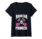 Mujer Rockstar Princess | Linda chica rockeros rock and roll Camiseta Cuello V