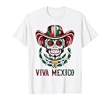 Viva - Camiseta patriótica de calavera con bandera de México para adultos, mujeres y hombres Camiseta