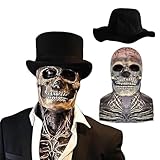 TISMHGKU Máscara de Calavera de Halloween con Mandíbula Móvil, Máscara Esqueleto de Látex Completa para Adultos, Máscara de Terror Espeluznante para Disfraces, Cosplay y Fiestas