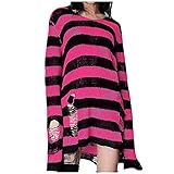 Sudadera larga punk goshic para mujer, con agujero roto, Rosa., talla única