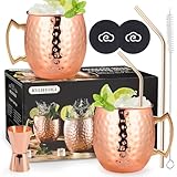 RYLIFEOGI 19oz Moscow Mule Tazas 2 Piezas, Vasos Cobre con Jigger Pajitas Regalo para Bar, Fiesta Casera