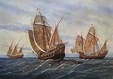 OuDeZjzhu Pintura al óleo Cuadros de pared Clásicas Poster Las Tres Carabelas de Cristóbal Colón de Rafael Monleon Y Torres para Decoraciones del Hogar 60x90cm