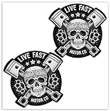 SkinoEu® 2 x PVC Laminado Adhesivos Pegatinas Cráneo Calavera Live Fast Skull para Autos Coches Motos Ciclomotores Bicicletas Ordenador Portátil Regalo B 41