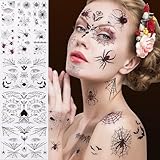 Tatuajes Halloween Cara ArañA Pegatinas Maquillaje Disfraz Halloween Mujer NiñO Hombre NiñA Accesorios, Tatuajes Temporales Adultos Calavera Zombie Maquillaje TelarañAs Halloween Tatuajes Falsos
