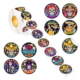 Qpout 500 piezas Pegatinas del Día de los Muertos, pegatinas de calaveras de azúcar para portátiles, botellas de agua, álbumes de recortes para niños, bolsas de caramelos regalos de fiesta