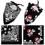 SATINIOR 2 Pañuelos con Estampado Cachemir Calavera Blanca Pirata Naipe de Doble Cara Bandanas Negras para Disfraz Halloween