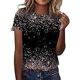 Mujeres Moda Casual Ggradient Lentejuelas Estampado Cuello Redondo Camiseta Suelta Top Brillo Top Mujer Fiesta, Oro Rosa, XL