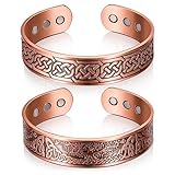 Otuuz 2 Pulseras Magnéticas de Cobre al 99,99% Brazalete de Cobre Ajustable de 3500 Gauss con 9 Imanes Pulseras de Imán de Cobre Sólido con Diseño de Árbol y Celta para Hombres y Mujeres, 2 Estilos