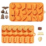 VYNZOR 2 Moldes de Silicona Halloween – Calabaza, Calavera, Murciélago, Fantasma, Reutilizables y Antiadhesivos para Chocolate, Caramelos, Pasteles, DIY