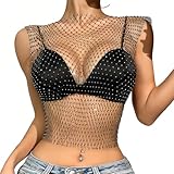 CATOR Brillante Rhinestone Malla Cuerpo Cadena Tops, para Mujeres Brillante Bikini Crop Top para Discoteca Fiesta Festival, para Mujeres y niñas