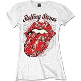 Rolling Stones Flash de Tatuajes The Camiseta, Blanco, 38 para Mujer