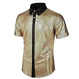 Camiseta de manga corta para hombre, metálica, brillante, con lentejuelas, parte superior metálica, brillante, para discoteca, festival, disfraces, fiesta, carnaval, corte ajustado, camisa informal, O
