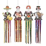Colgantes del Día de Los Muertos,Adorno de Calavera de Azúcar,Calaveras de Azúcar Colgantes,Decoraciones Fiesta Halloween,Pareja Fantasma Esqueleto,Banderas para Colgar en la Puerta,4 Piezas