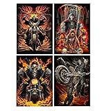 SHEGZHUC 4 DIY 5D Diamond Painting Calavera 30 x 40 cm Cuadros de Diamantes Calaveras Puzzle 5D Diamante Calavera Cuadro de Diamante Esqueleto Motocicletas Pintura Diamantes 5D Calavera Negro Fuego