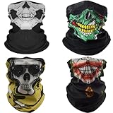 KUMSODE 4 Piezas Pasamontañas de Calavera, Braga Respirable de Poliéster para Cuello, Mascarilla Multifuncional para Adultos Moto/Esquí/Deporte/Ciclismo/Halloween Fiesta de Disfraz