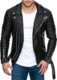 Reichstadt Chaqueta de Hombre - RS001 Negro Polipiel - Cremallera Plateada S