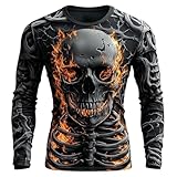 Camiseta de manga larga para hombre con diseño de calavera en llamas – Camiseta gráfica con diseño de cráneo y dragón | Camiseta de motorista gótica para una apariencia fuerte, Estilo T01 Negro, XXL