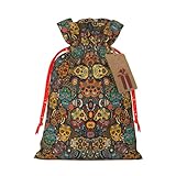 Coloridas calaveras de azúcar con estampado de 4.7 x 6.9 pulgadas en bolsa de Navidad con cordón, ideal para adultos para envolver regalos para Navidad Halloween