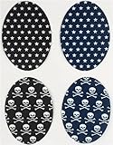 4 rodilleras serigrafiadas termoadhesivas de planchar. Coderas para ropa con dibujo de calaveras o estrellas. 12 x 8,5 cm. Elige color (Calaveras)