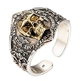 Anillo de calavera dorada de plata de ley 925 anillo meñique con flor de lis para hombre talla M ajustable