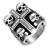 JewelryWe - Anillo de acero inoxidable para mujer, diseño gótico con calaveras y cruz, acero, Sin piedras preciosas