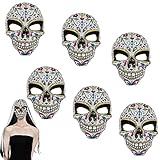 6 Máscara de Calavera Mexicana, Mascara Dia De Los Muertos Mujer, Máscara catrina flores mujer, Accesorios para Halloween Decoración, Color al azar