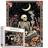 Tucocoo Rompecabezas de esqueleto humano para adultos, 1000 piezas, flores de calavera caprichosas, rompecabezas de arte bohemio, rompecabezas colorido para decoración del hogar, regalos, rompecabezas