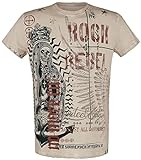 Rock Rebel by EMP Camiseta con Calavera y Slogan Hombre Camiseta Beige L 100% algodón Regular