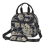 bassyil Bolsa de almuerzo aislada con diseño de calavera, reutilizable, con correa ajustable para el hombro, bolsa térmica para hombres y mujeres