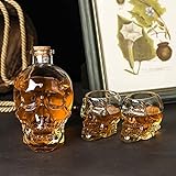 Juego de decantador de whisky: vasos de calavera de 750 ml con 2 vasos de calavera de 150 ml con corcho para la familia, fiesta, Halloween, Navidad y cumpleaños