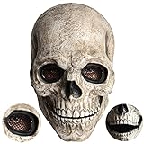 Máscara de esqueleto de Halloween para hombre, máscara de calavera para adultos, máscara de terror con mandíbula móvil, decoración de Halloween, máscara de esqueleto (gris)