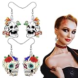 UIEXAY 2 Pares Halloween Sugar Calavera Pendientes Acrílico Cráneo Mexicanos Decoración Regalos Para Mujeres Niñas Festival Charms