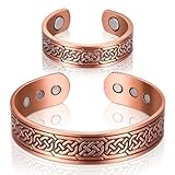 Sinmoe Set de 2 Pulsera y Anillo Magnéticos de Cobre Pulsera Magnética de y Anillo con Imanes para Hombres y Mujeres Brazalete Ajustable de Cobre Macizo(Vintage)