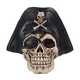VOANZO Black Hat - Figura decorativa de cabeza humana con diseño de calavera pirata para decoración de mesa de Halloween