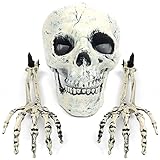 Cráneo de decoración de Halloween, Esqueleto aterrador realista, Esqueleto de cráneo Humano Decoración de cráneo de Halloween Esqueleto Cabeza enterrada Manos Esqueleto de terror Decoración de cráneo