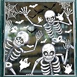 Svanco 10 Hoja Pegatinas de Ventana Halloween Decoración Doble Cara Pegatinas de Cristal Extraíbles Esqueleto Pegatinas para Fiesta Estáticas Pegatinas Terror Araña Murciélago Calcomanías