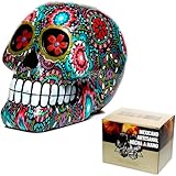 Figura Decorativa De Calavera Colorida con Diseño Floral Estampado Ideal para Decoración Día De Los Muertos Estilo Mexicano Artesanal Decoración del Hogar Festiva Creativa Y Moderna Hecha A Mano