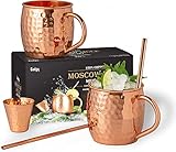 Gadgy Conjunto de Vasos Moscow Mule - Set de Tazas de Cóctel Con 2 Vasos de Cobre, 2 Pajitas y un Jigger - 100% Cobre y Hecho a Mano - Regalo para Fiestas