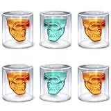 Copas de Whisky con Diseño Cranio, 6 Pieza Sorbete Cristal Cranio, Cálizes de Halloween, Sorbete con Forma Cranio, Skull Sorbete para Licores, Whisky, Vodka, Celebraciones, Halloween (25ML)