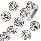 500uds Pegatinas de Halloween de Calaveras, Pegatinas Calaveras Halloween Suministros Impermeables para Fiestas Ideales para Sobres Infantiles y Decoraciones Diarios