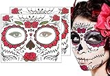 2 máscaras de Día de los Muertos de México en negro, fáciles de aplicar y quitar, aplicación de 1 día para Halloween, carnaval o fiesta de disfraces (rojo)